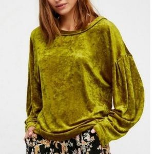 Free People Crushed Velvet Top Chartreuse Green